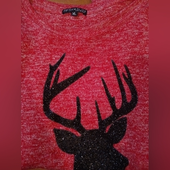 Fifth Sun Red & Black Sparkle Reindeer Sweater Juniors - Picture 2 of 4